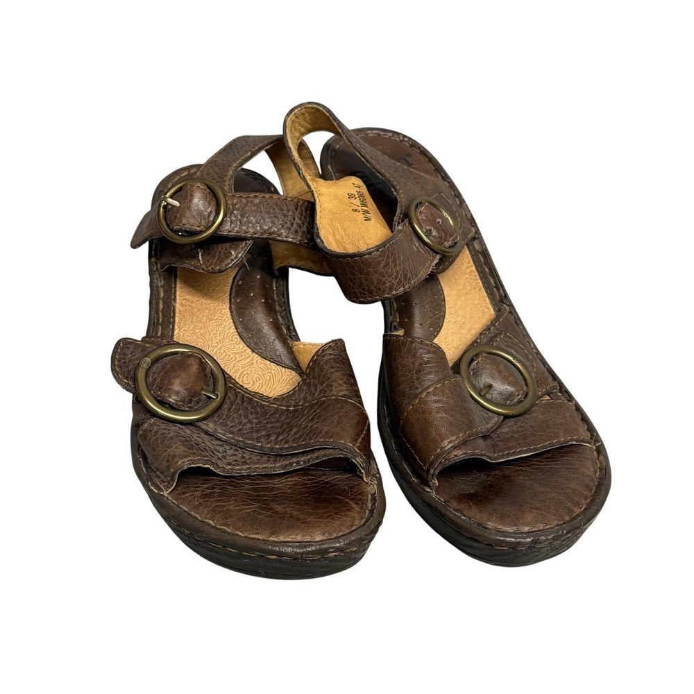 Born Sandals Womens Size 8 Brown Leather Slingback Block Heel Shoes W6065